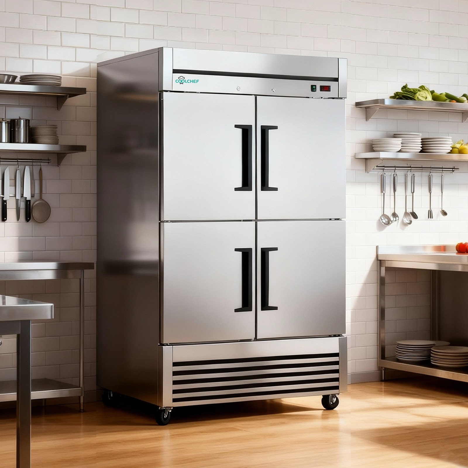 54″Commercial Freezer 49Cu.Ft 4 Door Stainless Steel -8~0℉ Air Cooling 6 Shelves