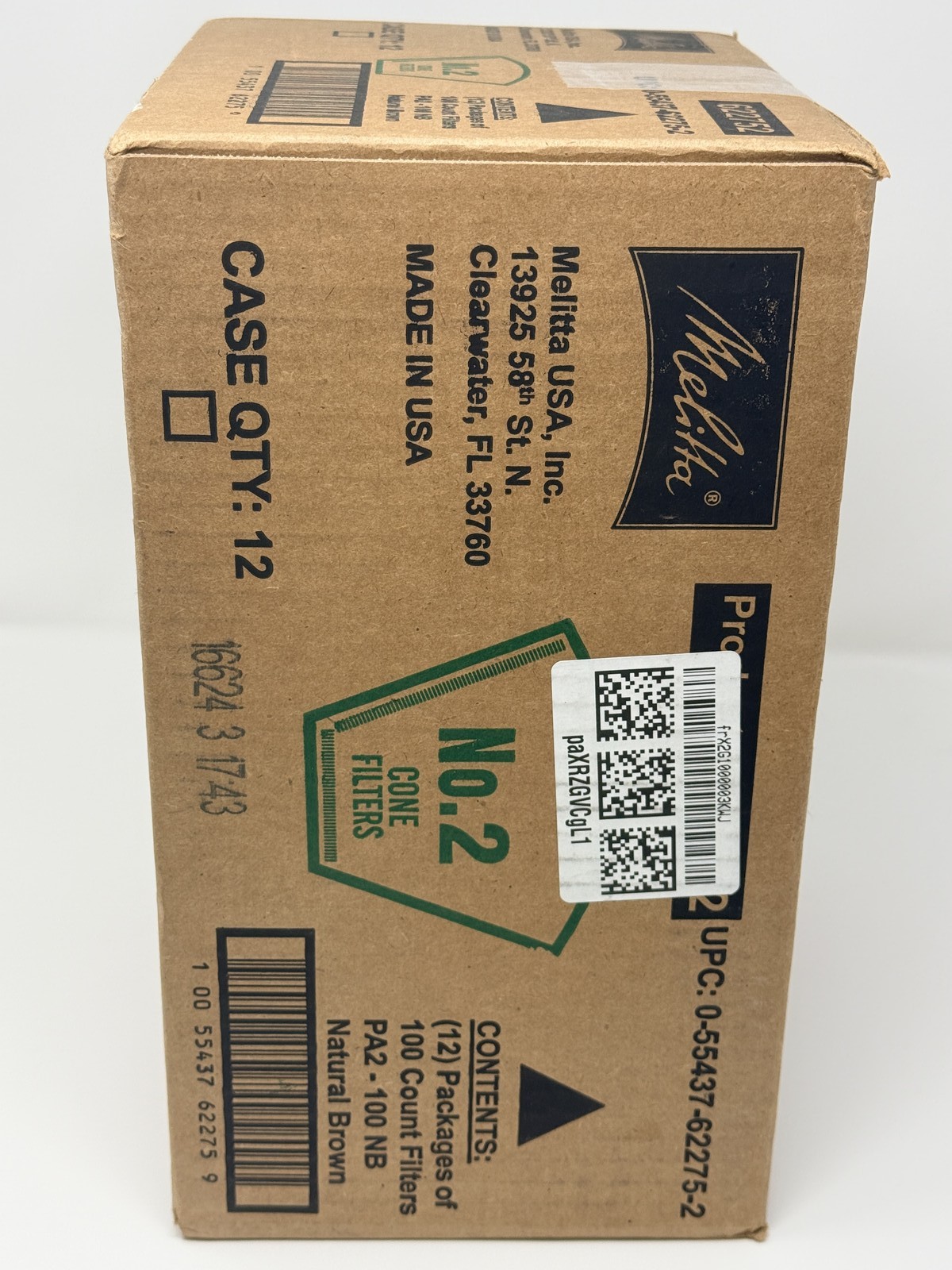 Melitta No. 2 Cone Coffee Filters Natural Brown PA2-100 NB Case of 1200