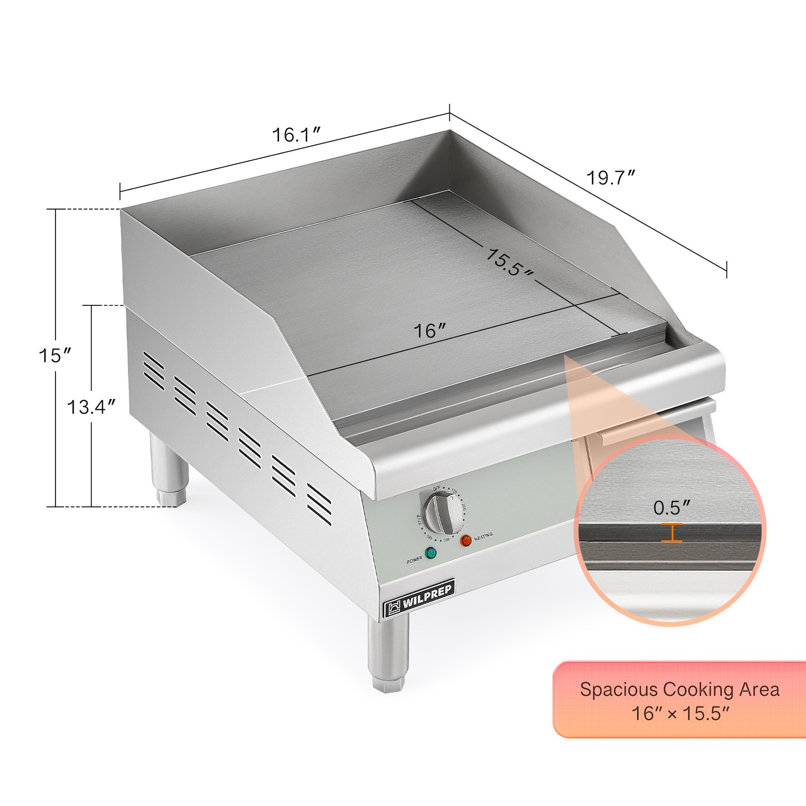 Wilprep 16″ Electric Countertop Griddle – 110V, 1750W, Used
