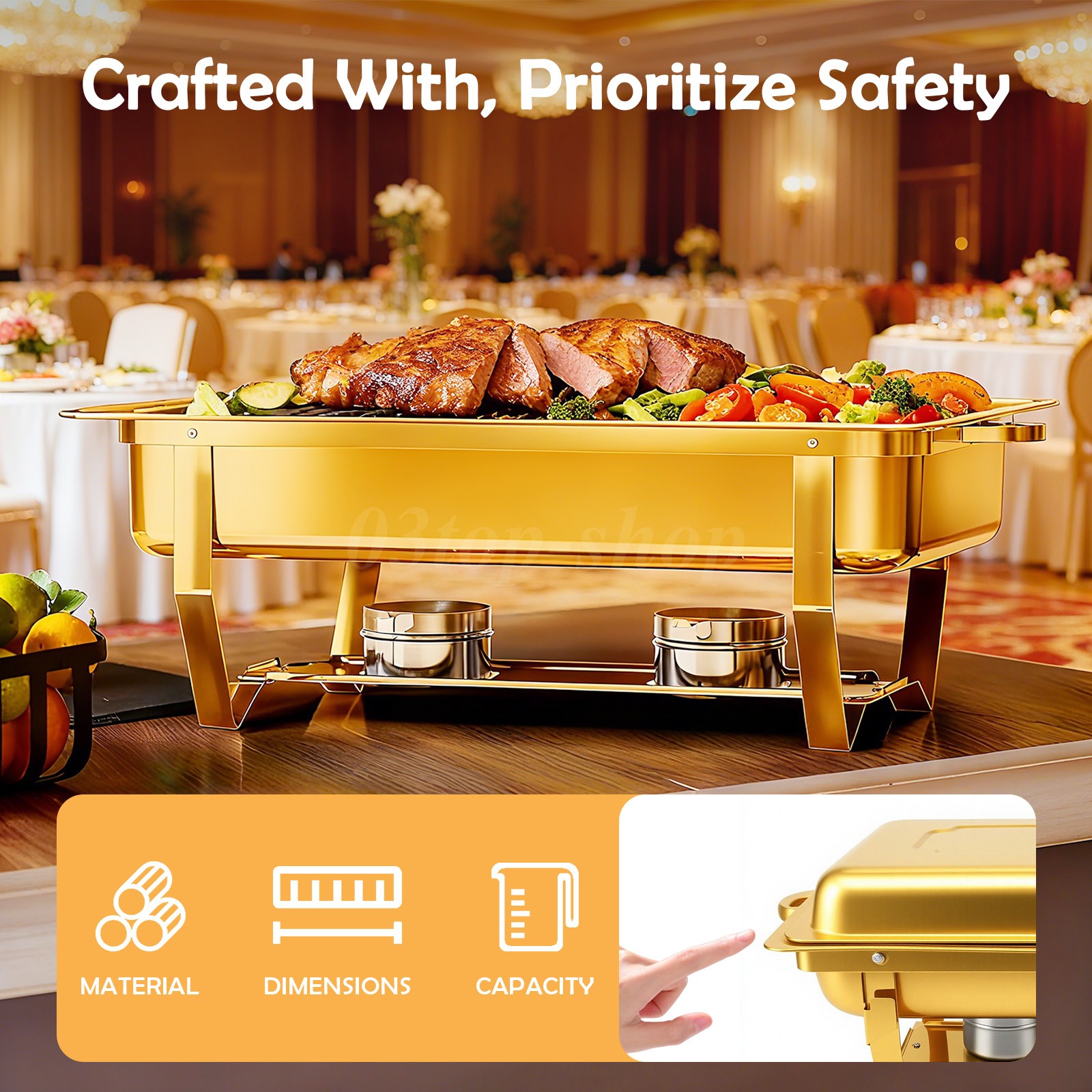 9Qt 4X Chafing Dish Buffet Set GOLD 316 Stainless Steel Chafer for Catering