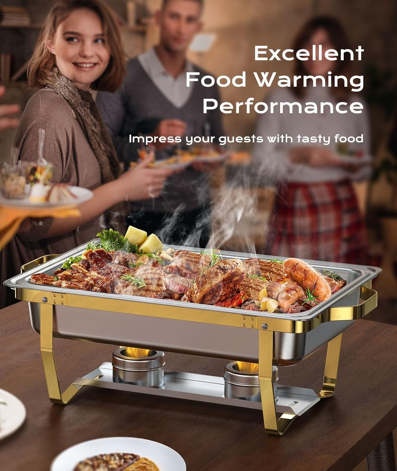 Chafing Dishes for Buffet 4 Pack, 9QT [Elegant Gold and Silver Colors] Food W…
