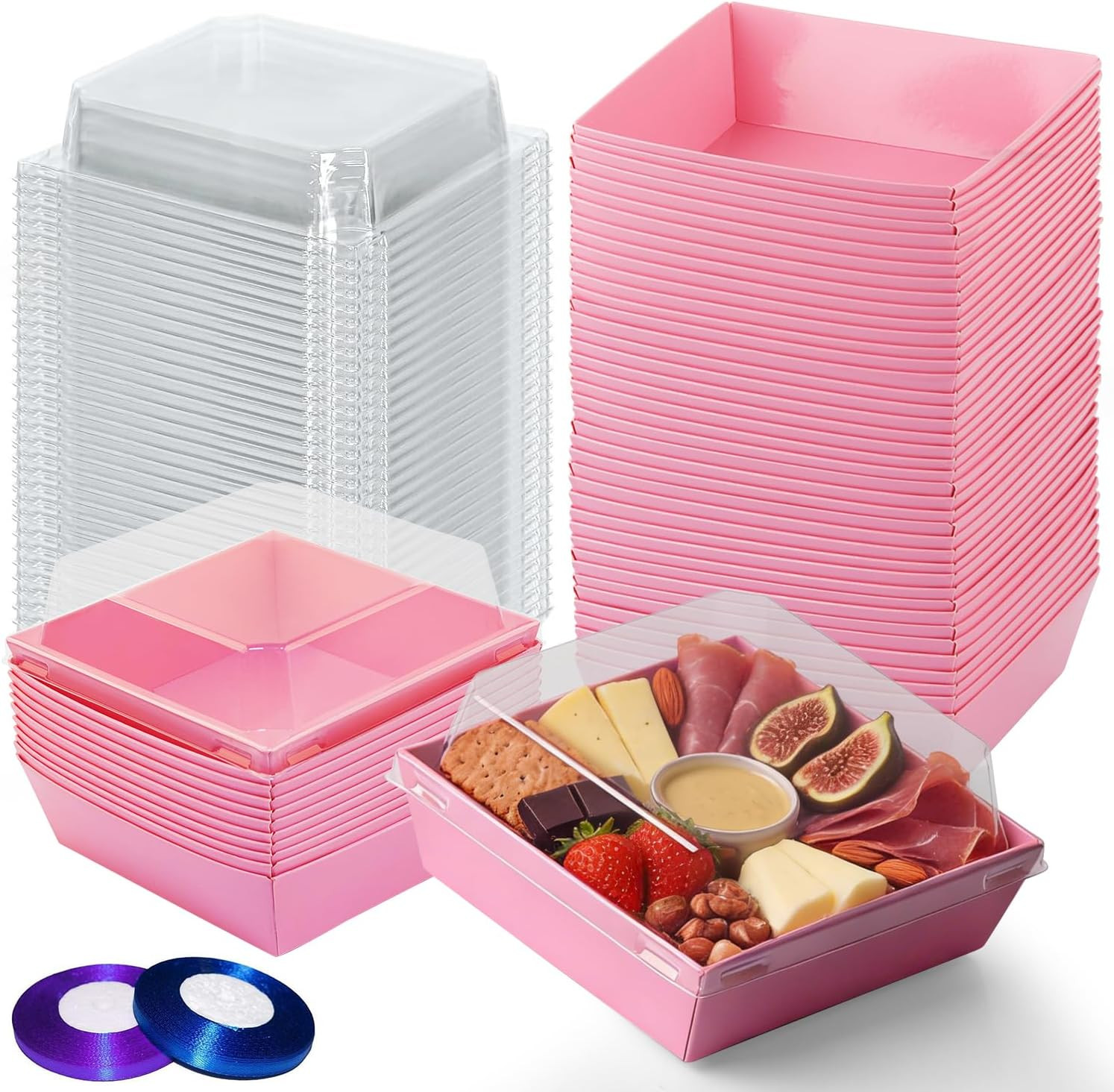 50-Pack Disposable Charcuterie Boxes with Clear Lids – 4 Inch To Go Paper Mini C