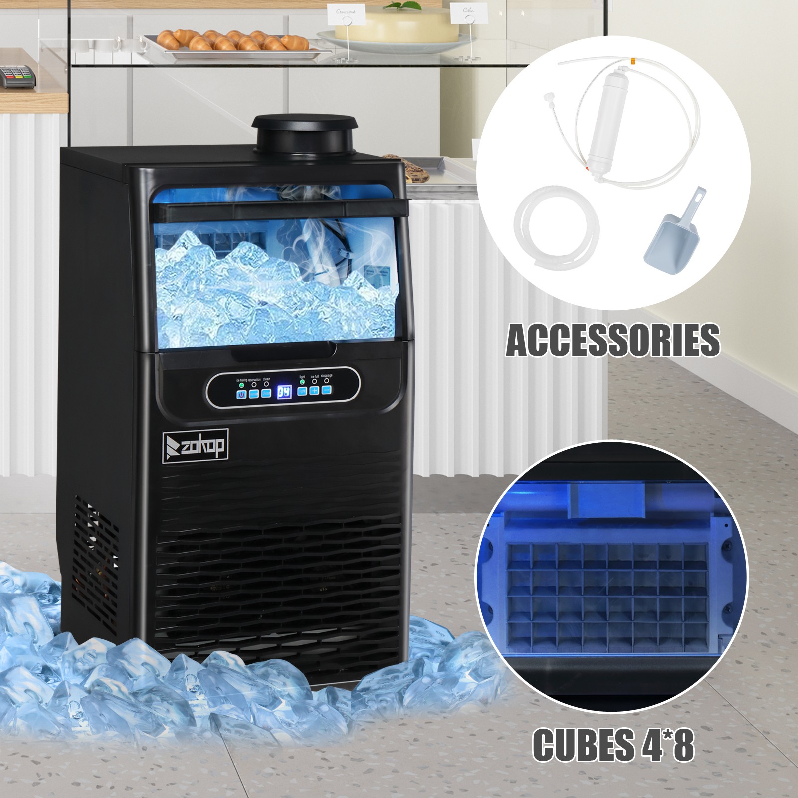 Commercial Ice Maker Machine, 70 lbs/24H Under Counter Freestanding ice Machine