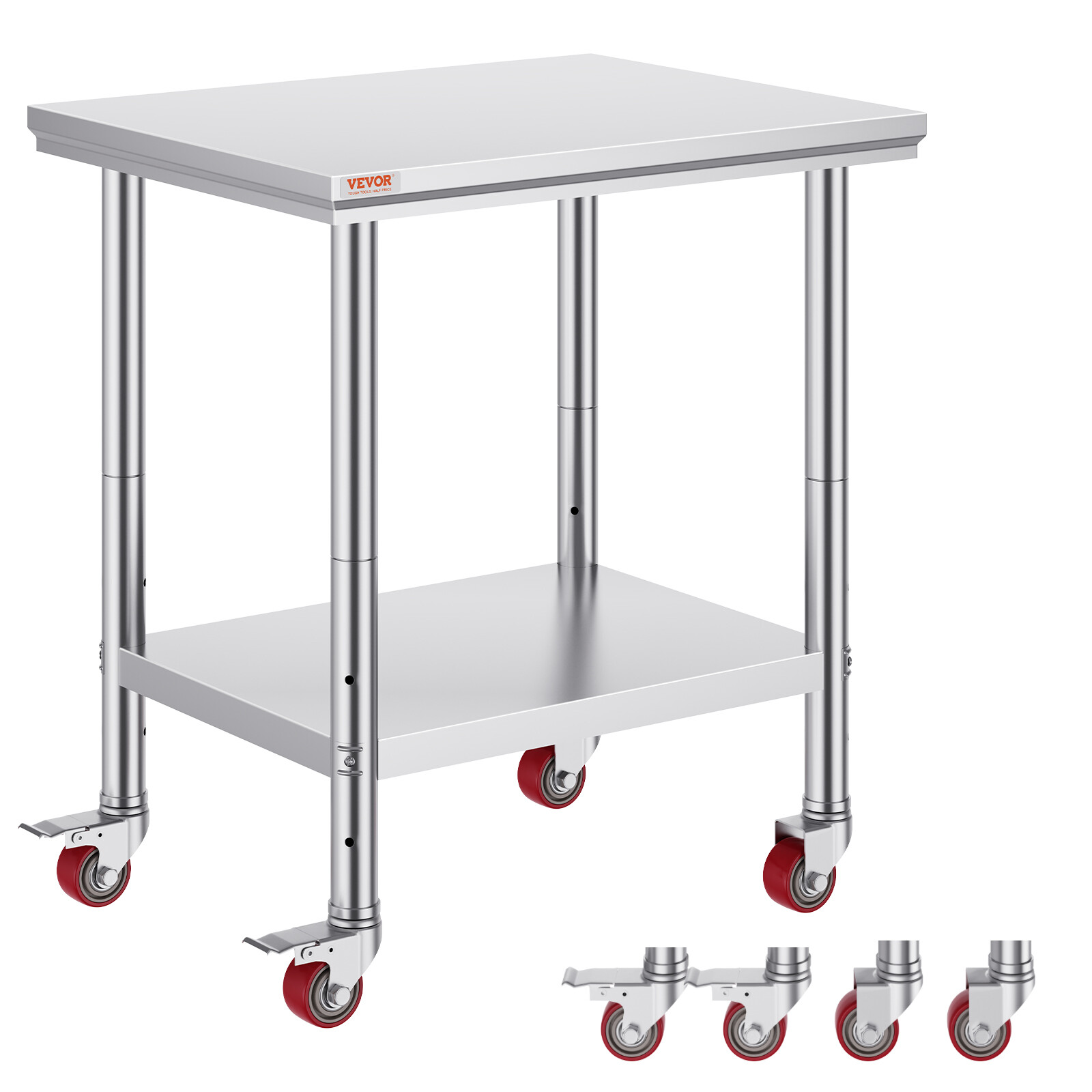 Rolling Stainless Steel Work Table 30″x24″ Cart + Casters Undershelf Heavy Duty