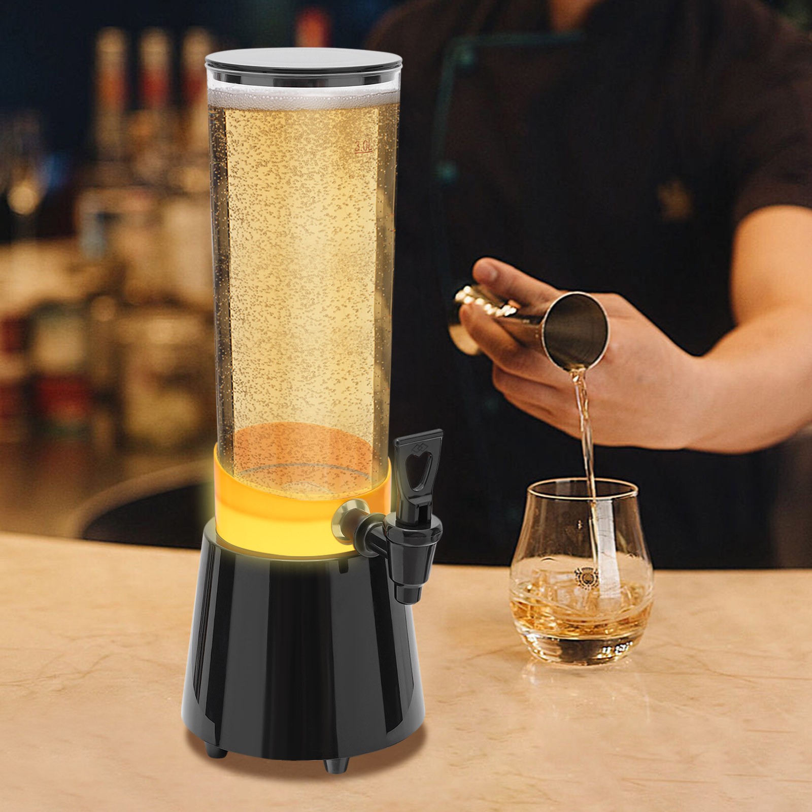 3L Modern Beverage Dispenser With LED Light USB Drip-Free Faucet Black/Yellow