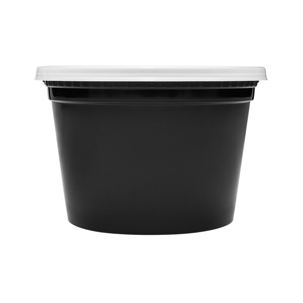 Karat 16 oz Black PP Injection Molded Round Deli Containers with Lids – 240 Sets