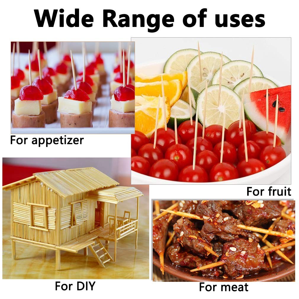 BLUE TOP Bamboo Wood Toothpicks 1000 PCS in 4 Bottles of 1000 PCS, Natural