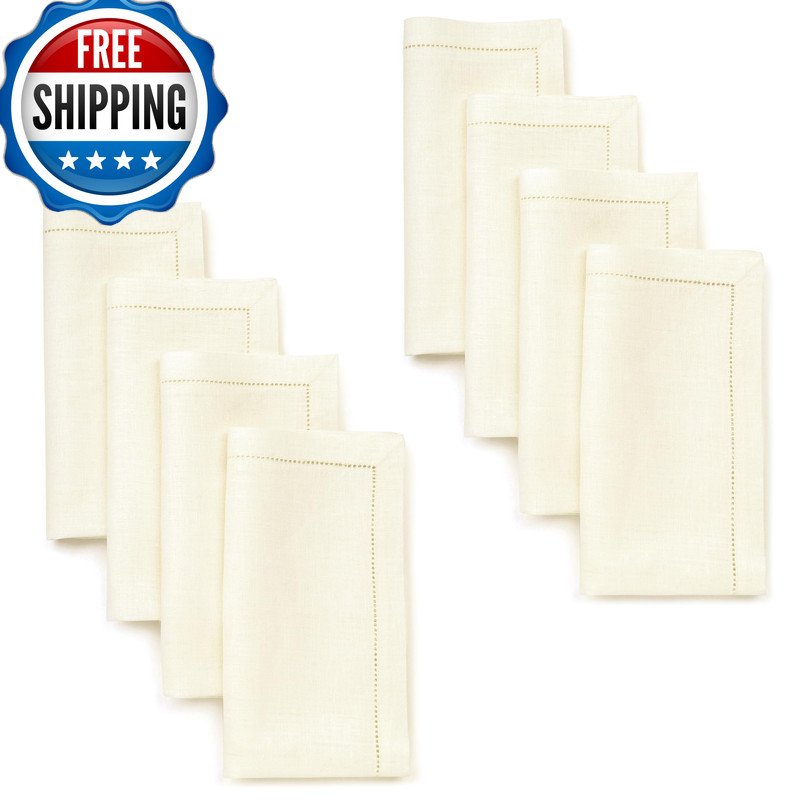 D’Moksha Homes Signature Linen By Dmoksha Ivory Dinner Napkins Set Of 8 20 X 20