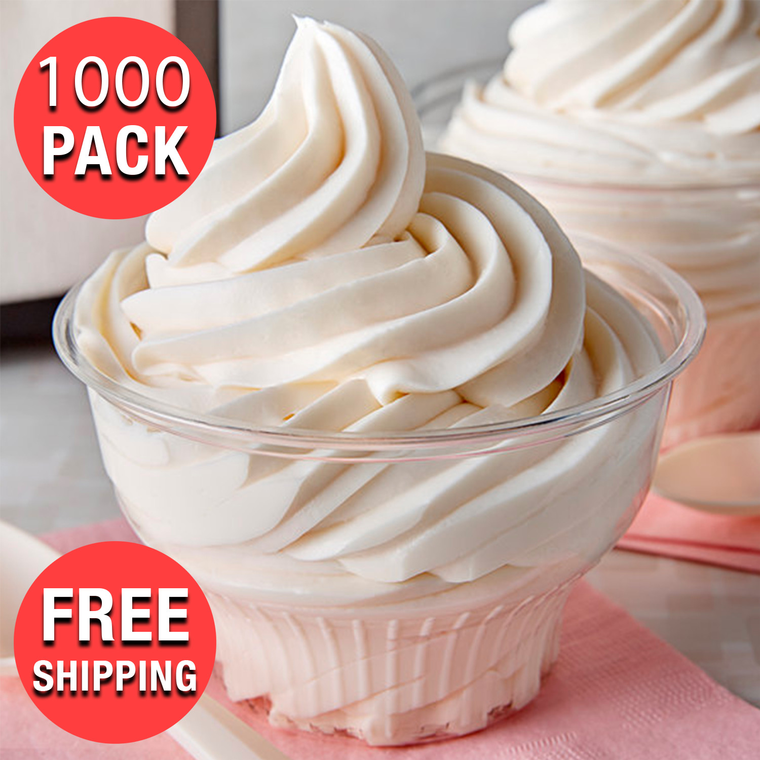 (1000-Case) Clear Plastic 8oz Disposable Ice Cream Sundae Round Bowl Dessert Cup