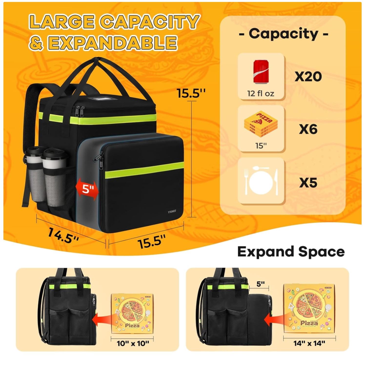 Waterproof Insulated Delivery Bag for Hot/Cold Food