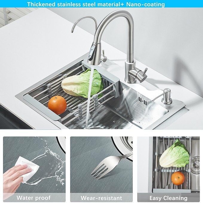 Stainless Steel 27″ Kitchen Sink Single Bowl Drop In Workstation Brushed Nickel
