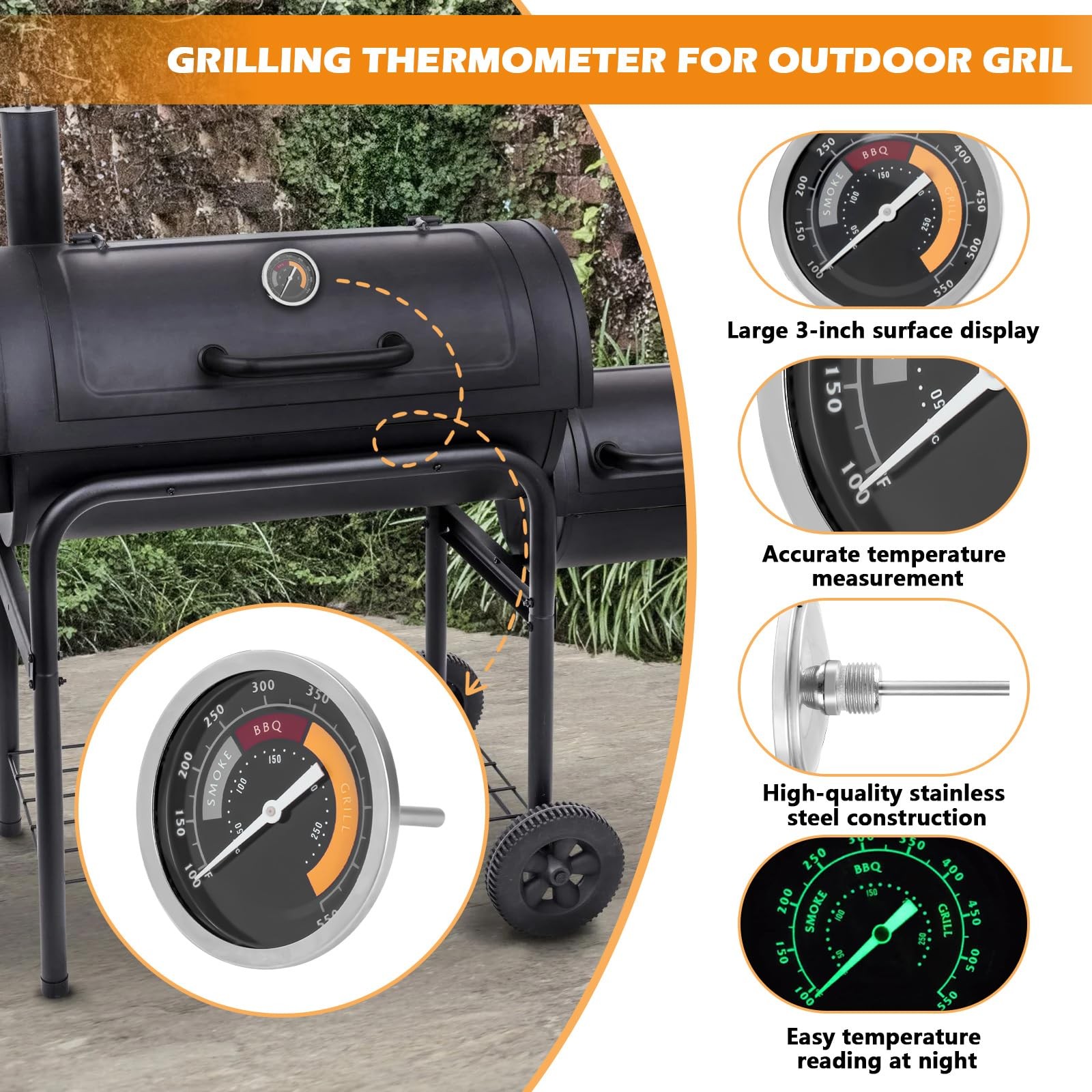 3695528R06 Grill Thermometer Fit for Oklahoma Joe’s Smoker 1 Pack, Black