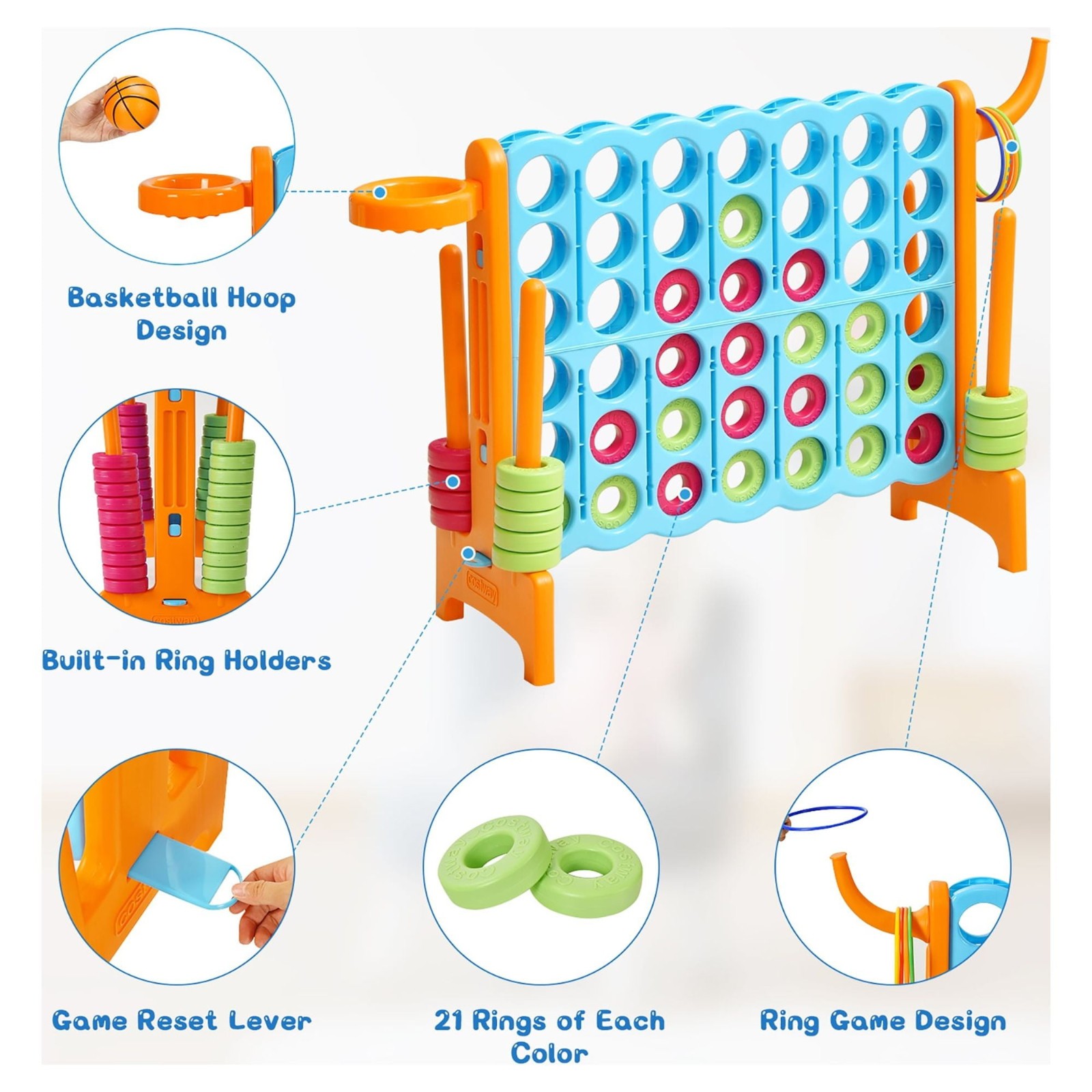 Costway Giant 4-in-A-Row Game Set w/ Basketball Hoop Family Fun FREESHIP