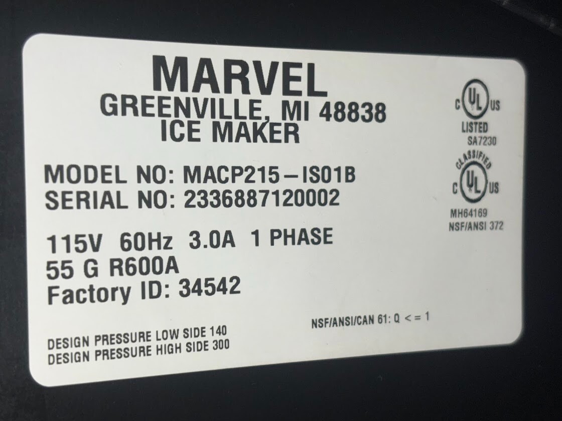 Marvel MACP215-IS01B 15″ Panel-Ready Built-In 39lbs Undercounter Ice Maker *READ