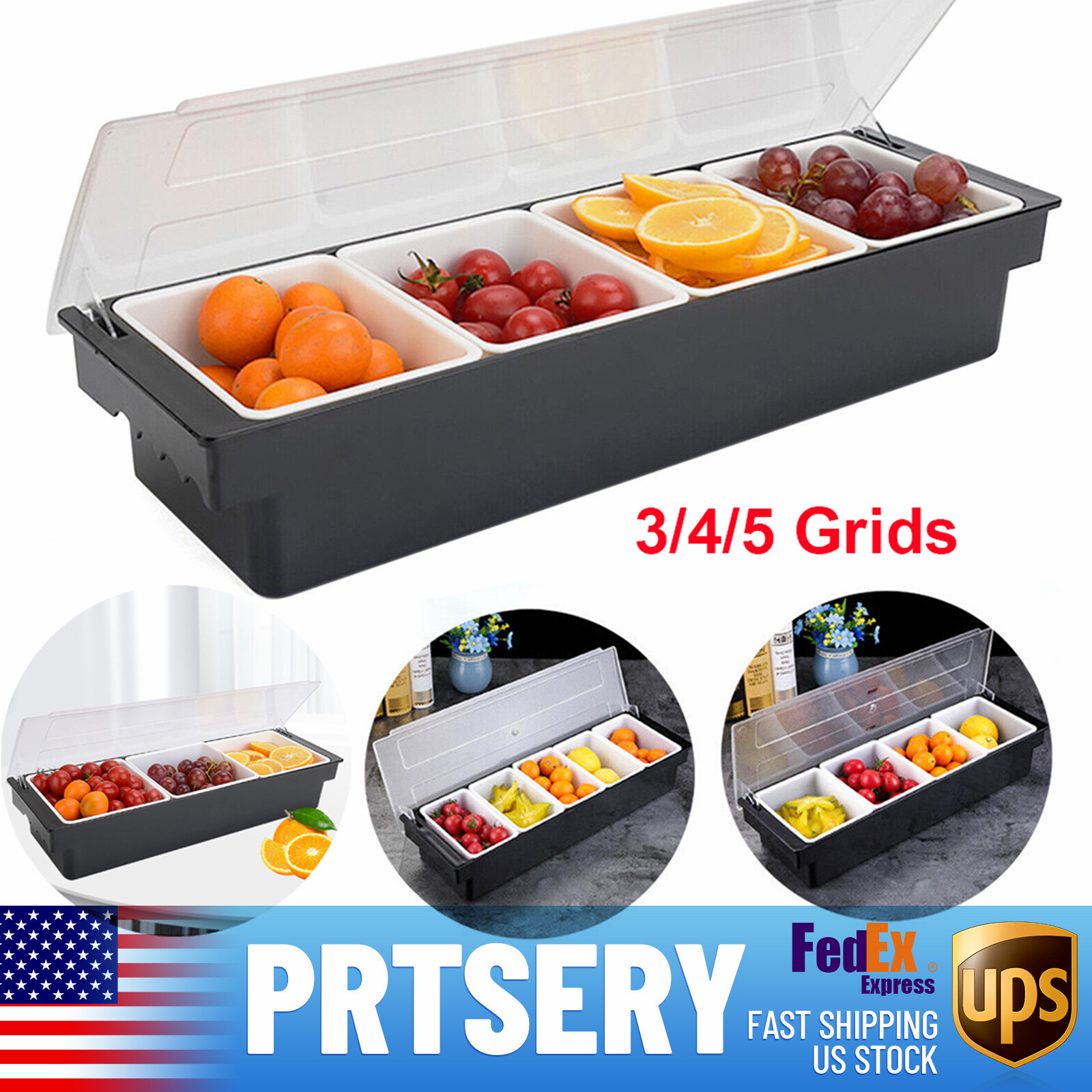 Condiment Tray Bar Caddy 3/4/5 Compartments Garnish Station Food Tray Bar Holder