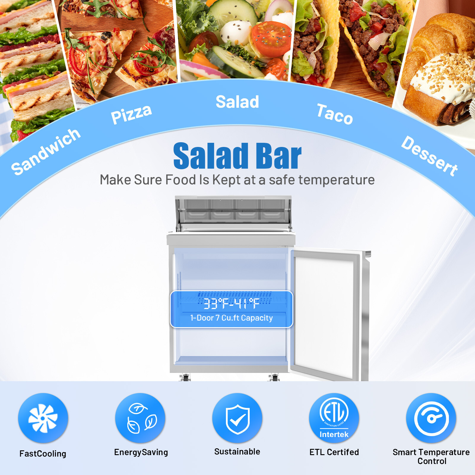 Commercial Refrigerator Salad Sandwich Prep Table 27» 8 Pans Restaurant Kitchen