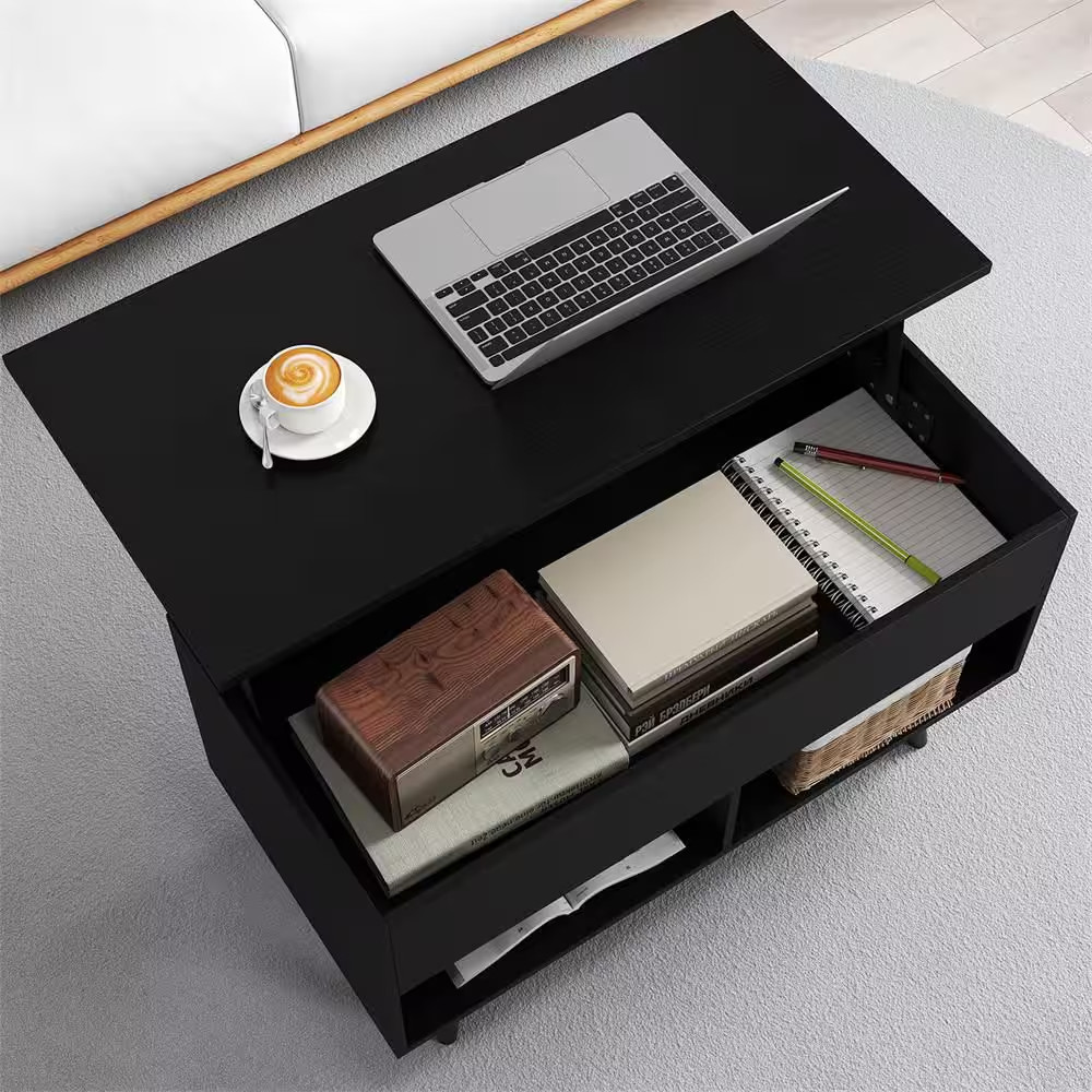 31 .5 In. Black 17.5 In. Rectangle Wood Lift Top Coffee Table Moderntable with H