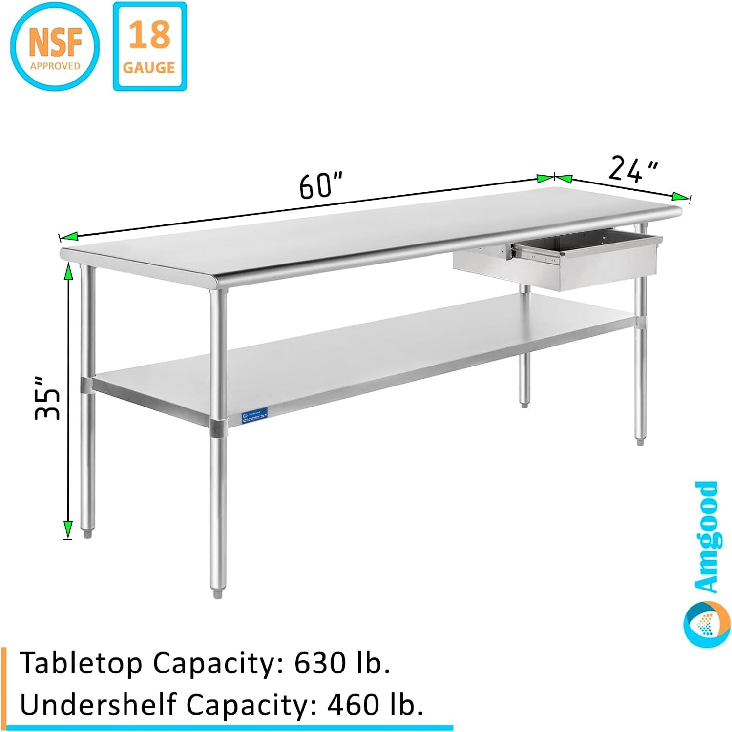 Commercial Stainless Steel Metal Work Table with Drawer
