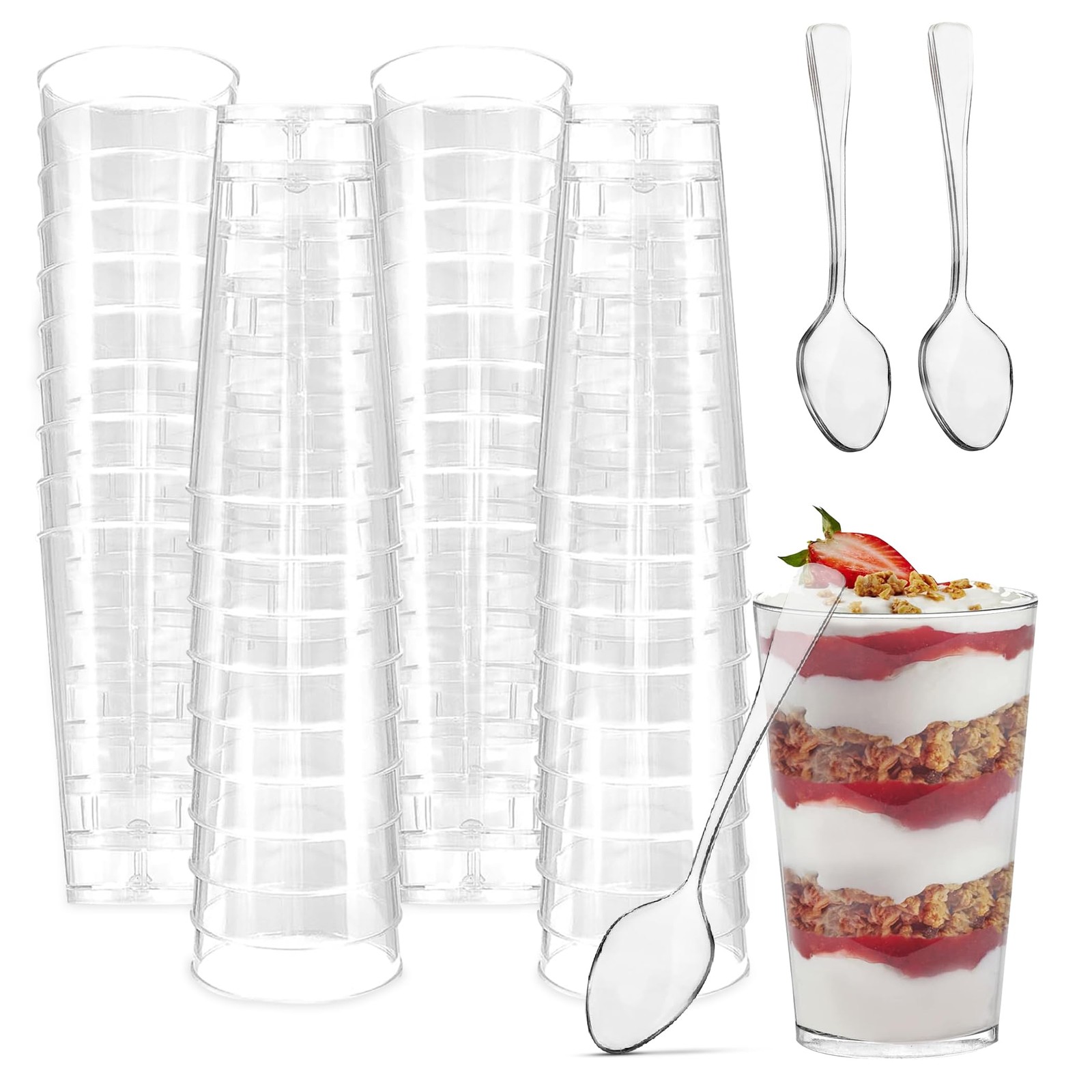 Round Shot Cups – 3 ounce – 100 Count – Spoons Included-Clear Plastic-Straigh…