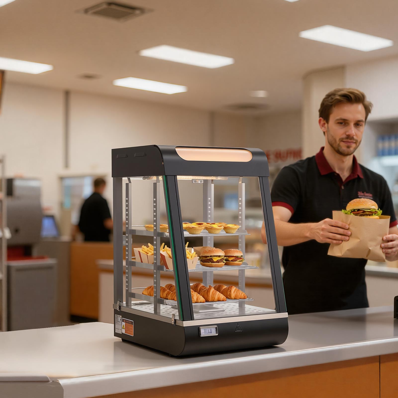 VEVOR 3-Tier Commercial Food Warmer Display Pizza Cabinet 60 Qt /57L LED Light