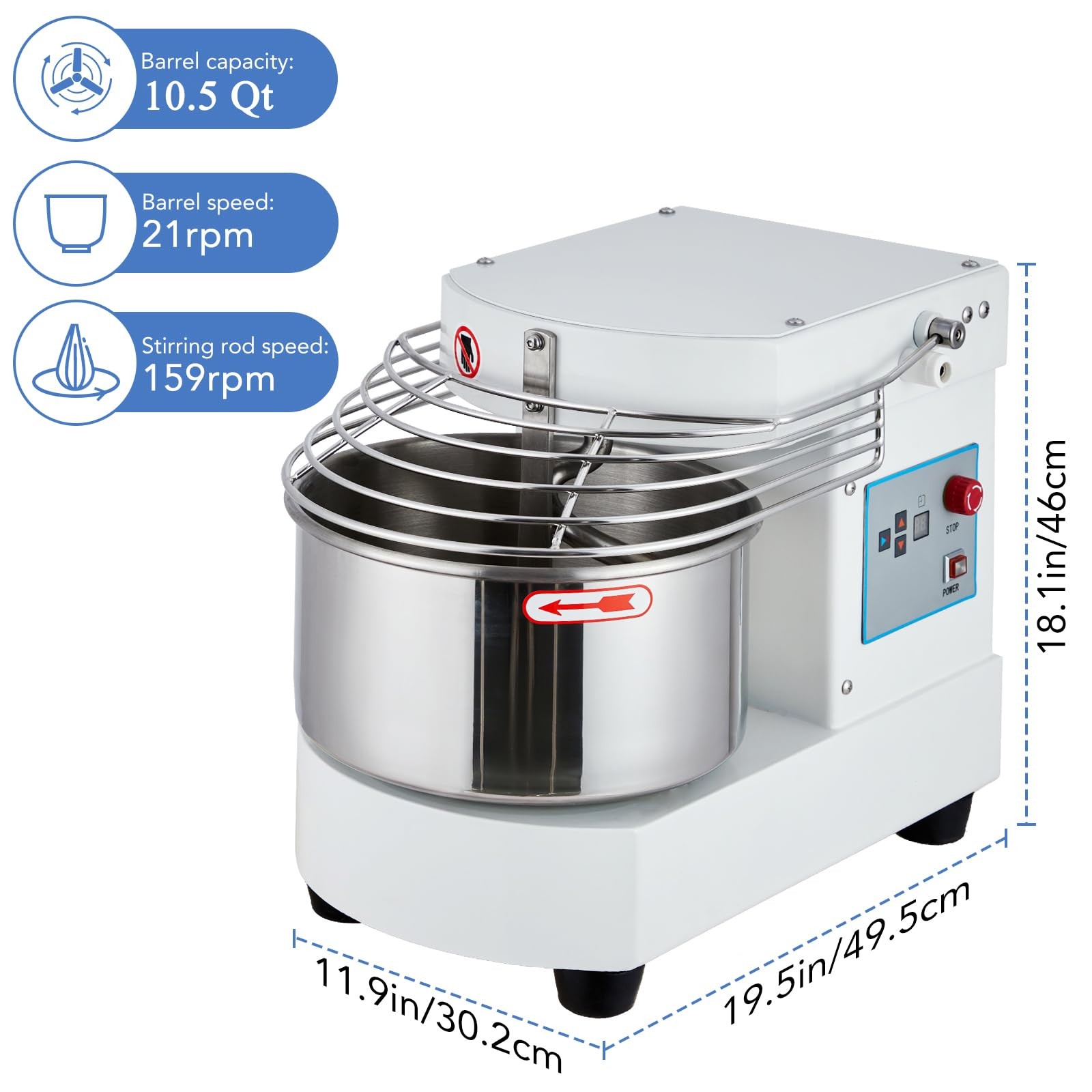 For Restaurant And Bakery Production Commercial Food Mixer 10.5 Qt 650W Dough Kn