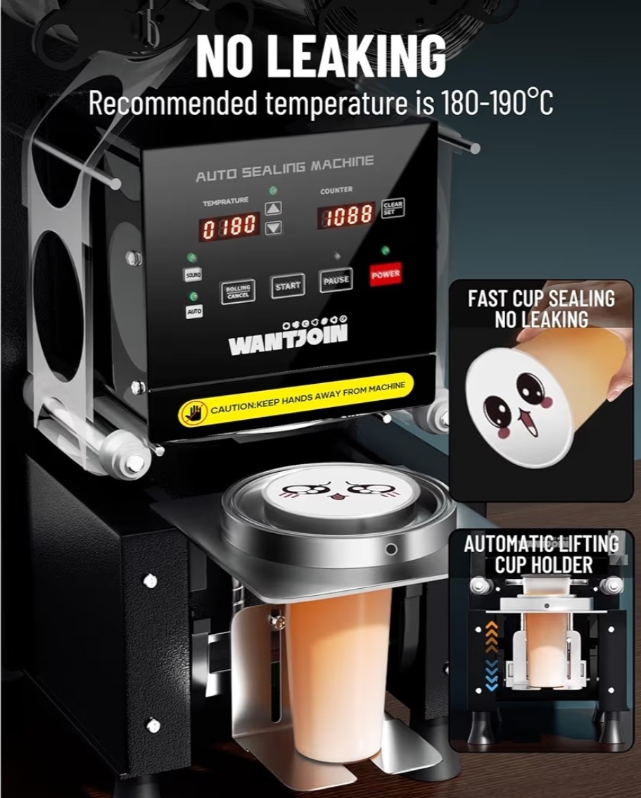 WantJoin Cup Sealing Machine Full Automatic Cup Sealer Machine 90/95mm Electric
