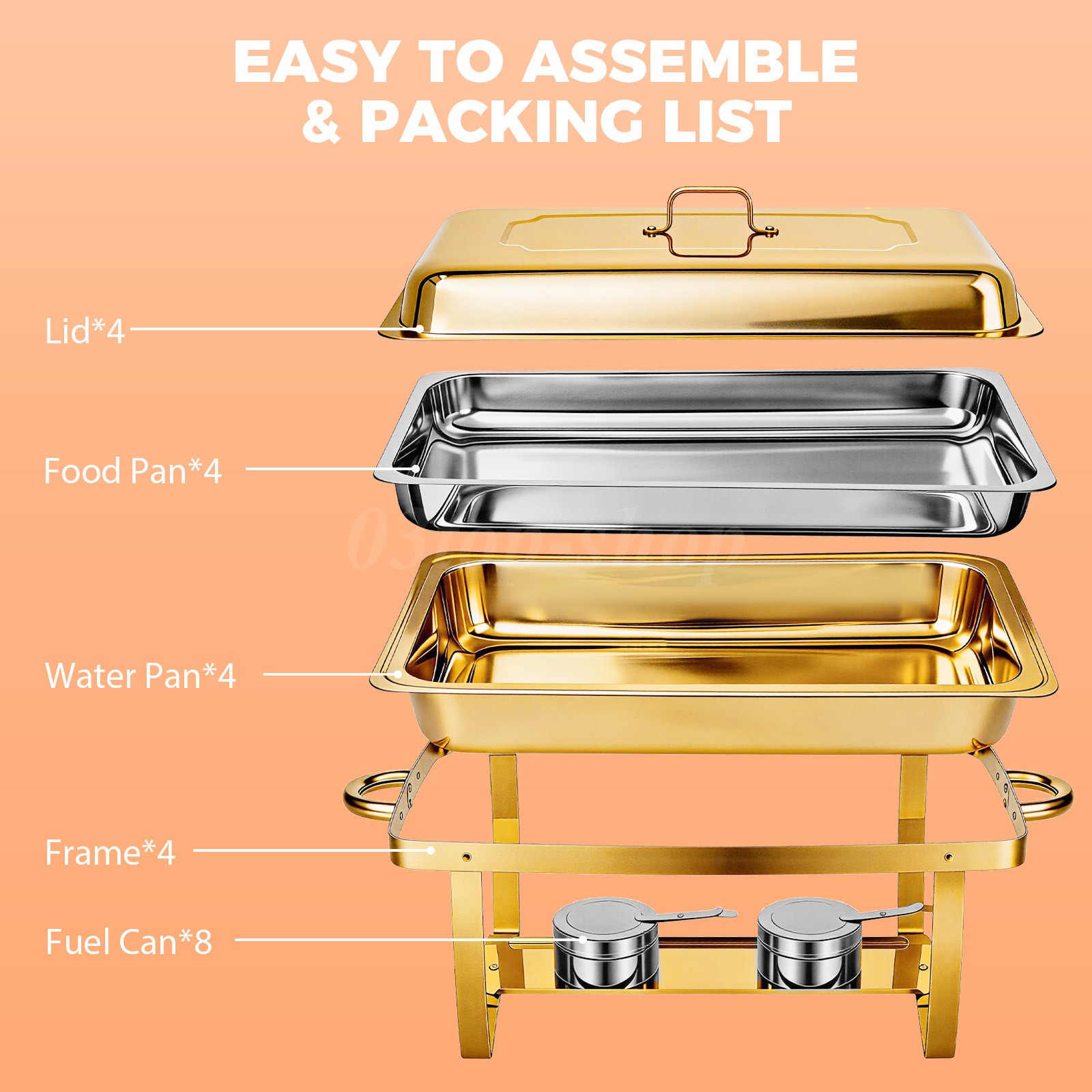 9Qt 4X Chafing Dish Buffet Set GOLD 316 Stainless Steel Chafer for Catering