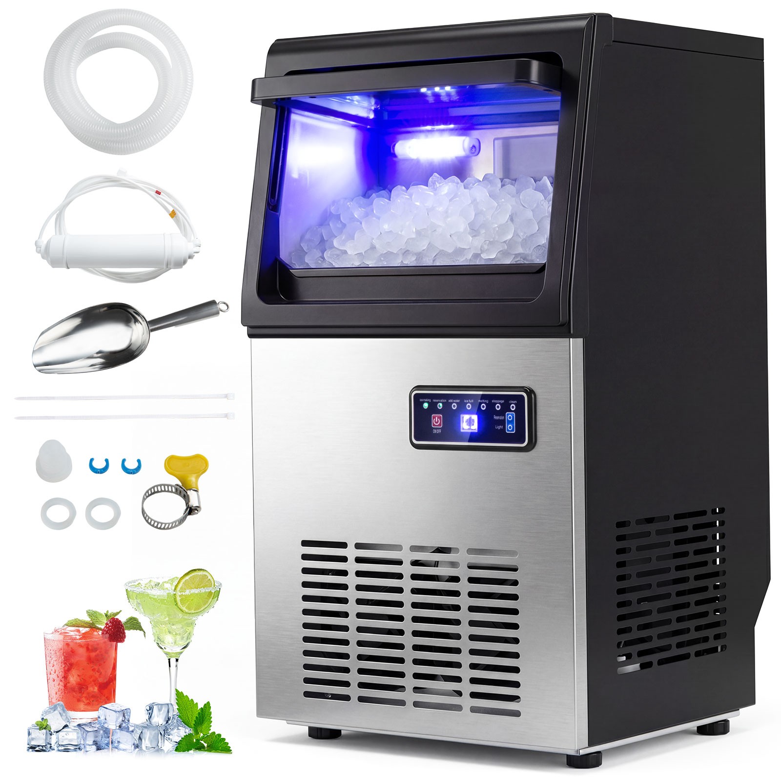 Commercial Nugget Ice Maker, 90 LBS/24H Freestanding Undercounter Ice Machine