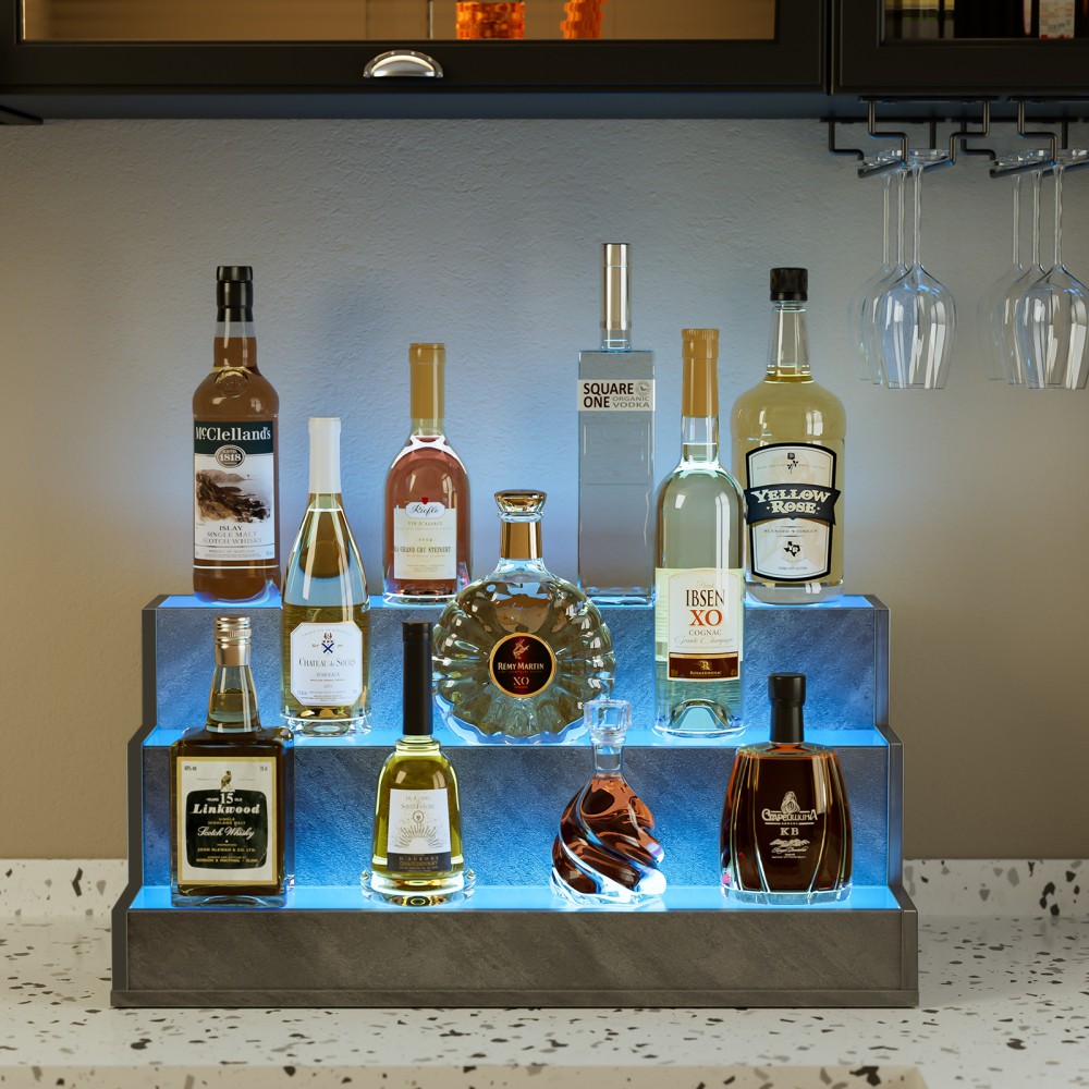 20Inch 2-Tier LED Liquor Display Shelf, App & Remote Control Lighted BottleRack