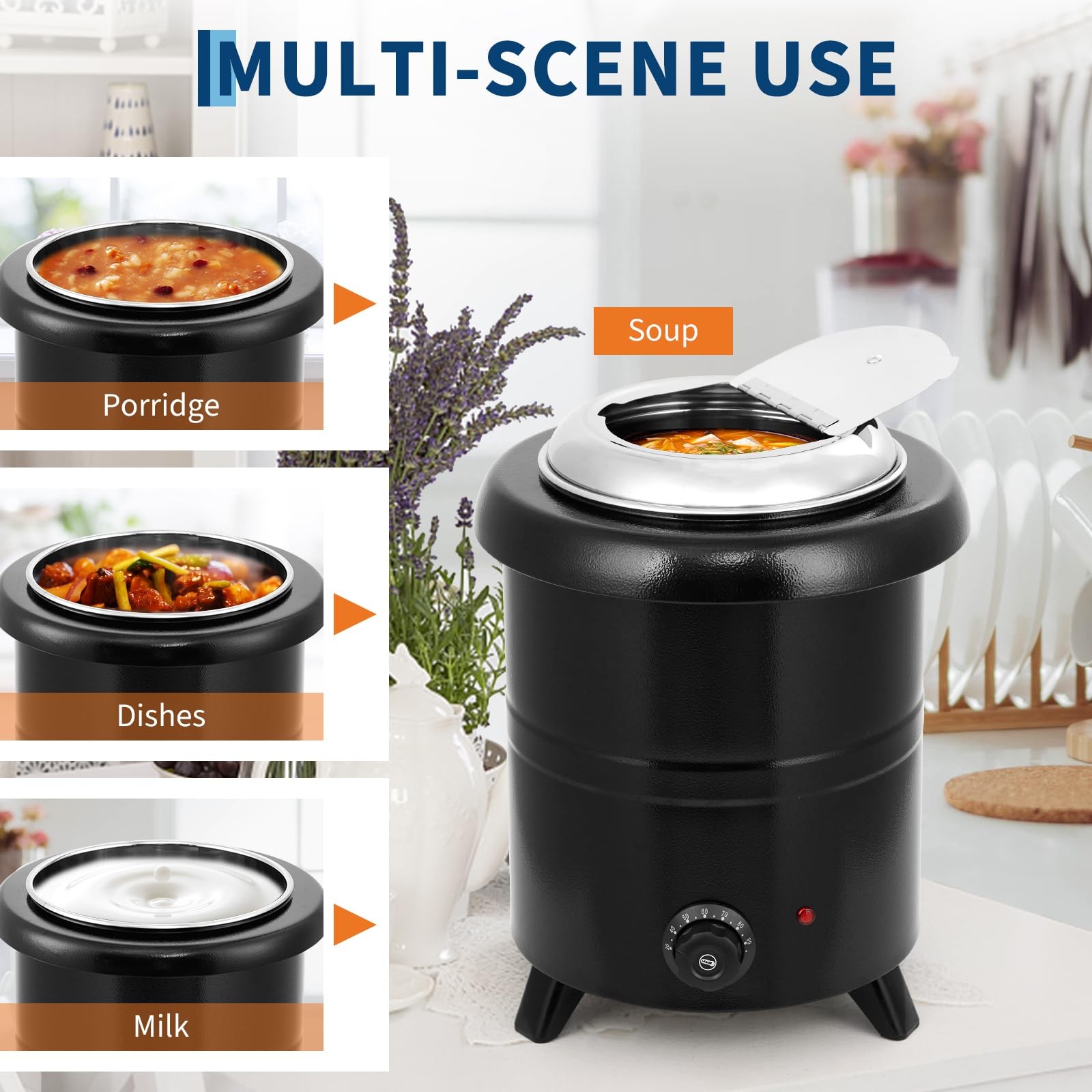 Soup Warmer Kettle – Hinged Lid, Removable Stainless Steel Electric Commercial