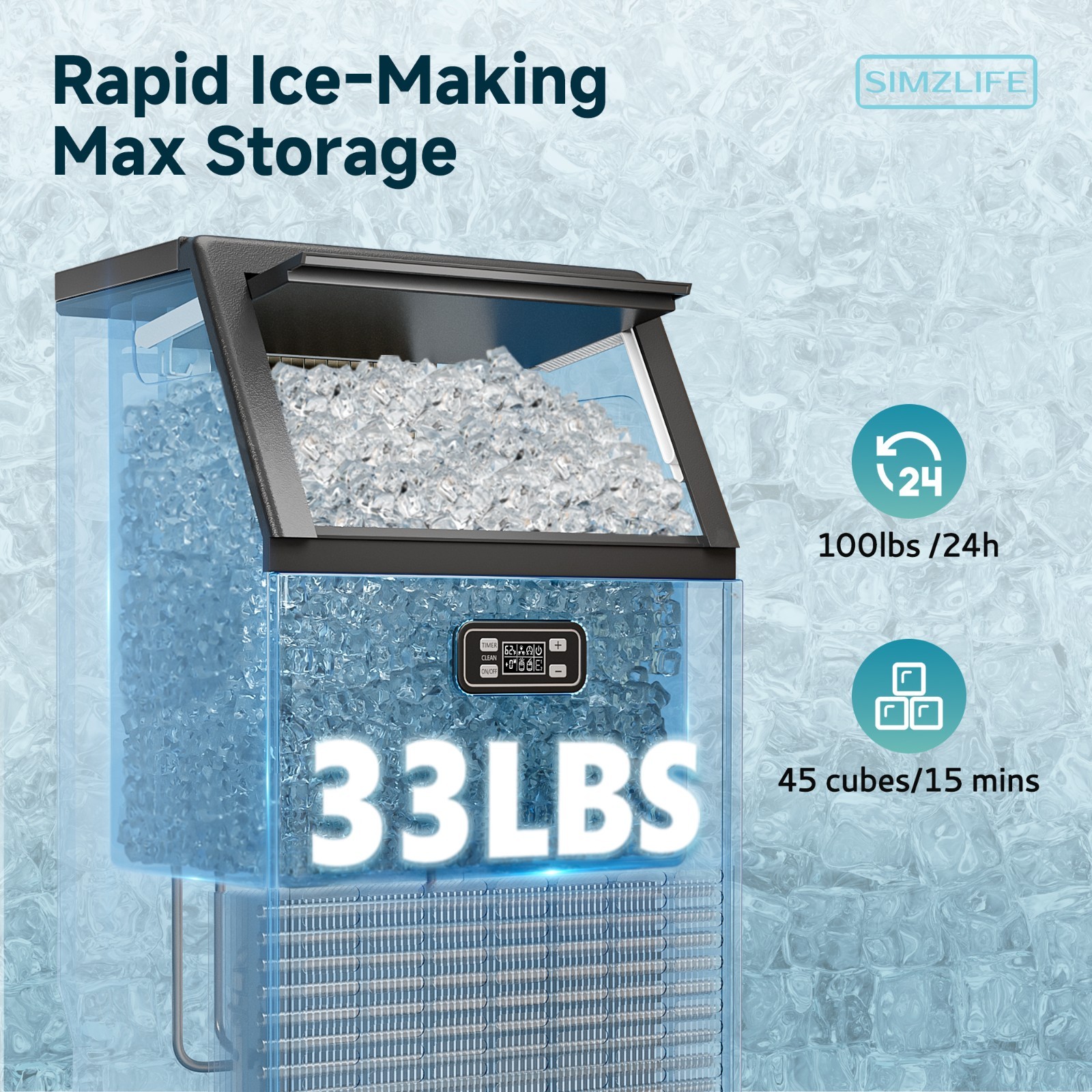 Commercial Ice Maker, 100 Lbs/Day Stainless Steel Under Counter ice Machine