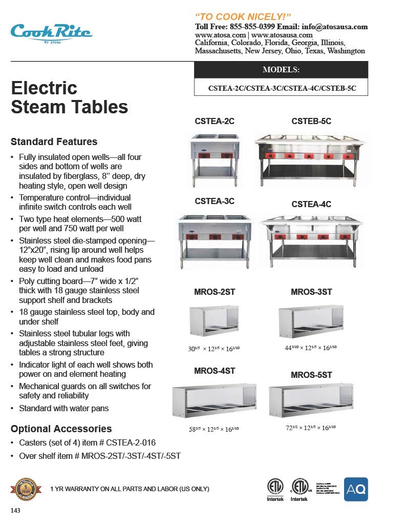 ATOSA MROS-2ST Overshelf/Sneezeguard for CSTEA-2C STEAM TABLE