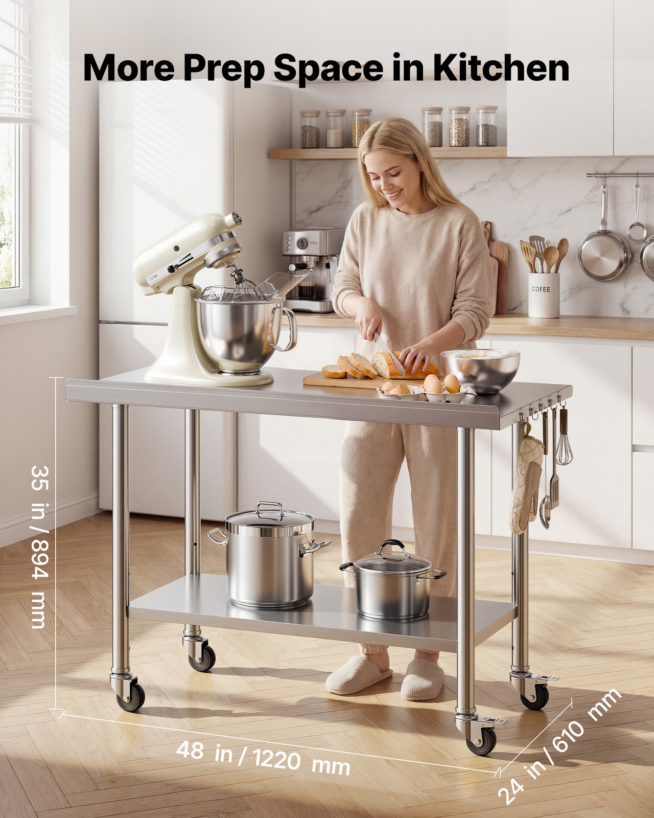 VEVOR Commercial Stainless Steel Table Kitchen Catering Prep Table 24×48 Inch