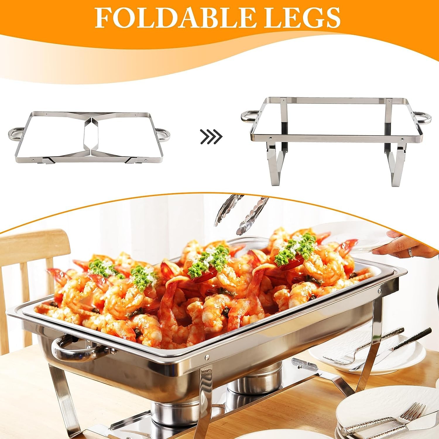 2 Pack 8QT Chafing Dish Stainless Steel Chafer Complete Set with 2 Warmer