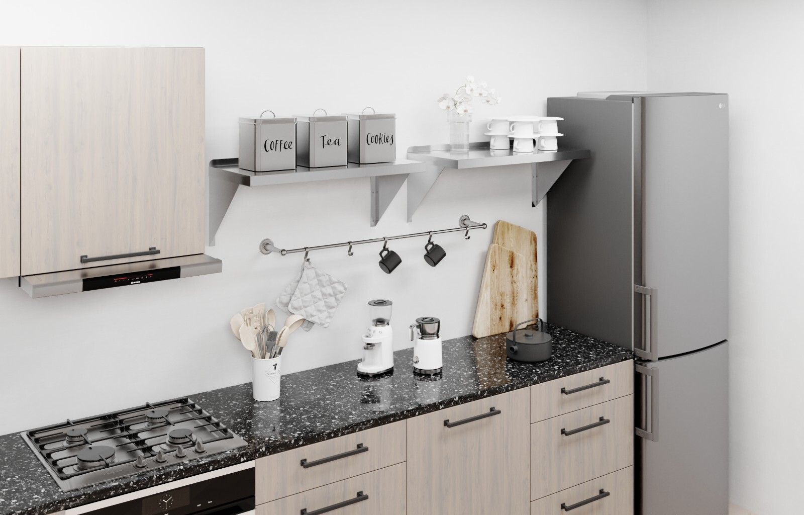 14″ Width x 30″ Length | Stainless Steel Wall Shelf | Square Edge