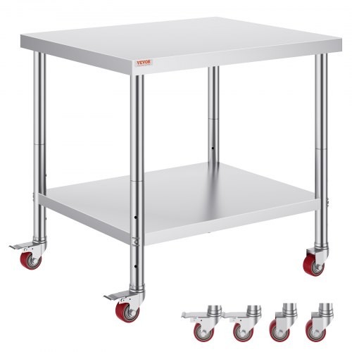 Stainless Steel 36″ x 30″ NSF Kitchen Restaurant Prep Table w Backsplash Casters