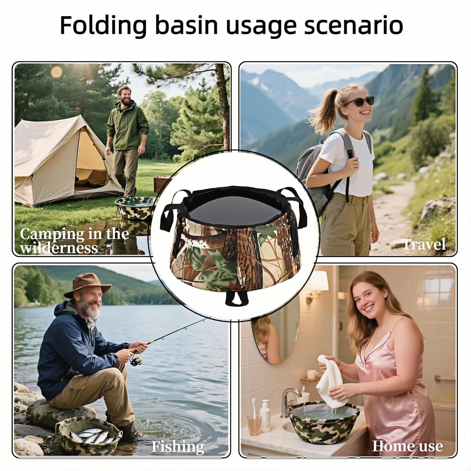Leakproof Collapsible Basin – Versatile Camouflage Bucket for Camping & Travel