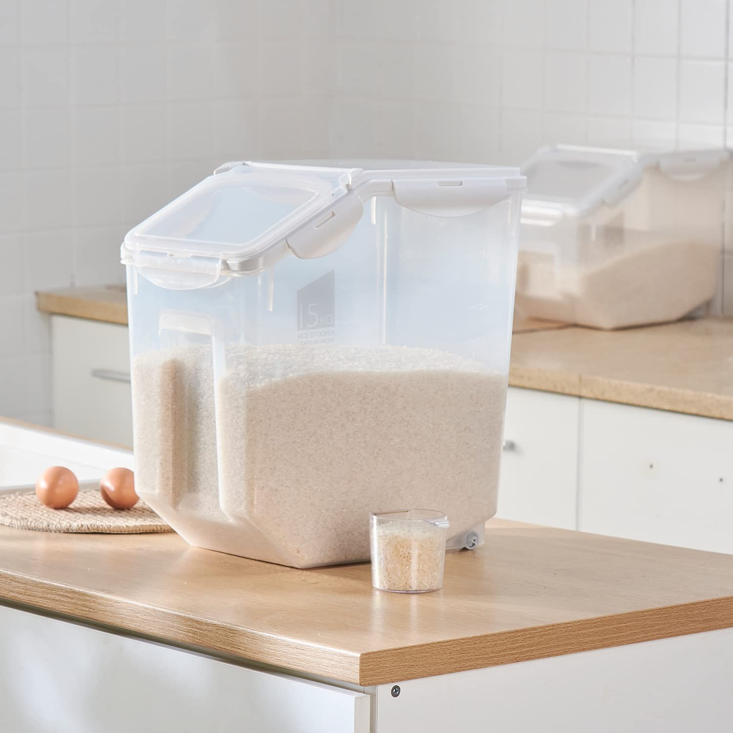 Hanamya 15 Liter / 30 Lbs Rice Storage Container Measuring Cup Bpa For Rice
