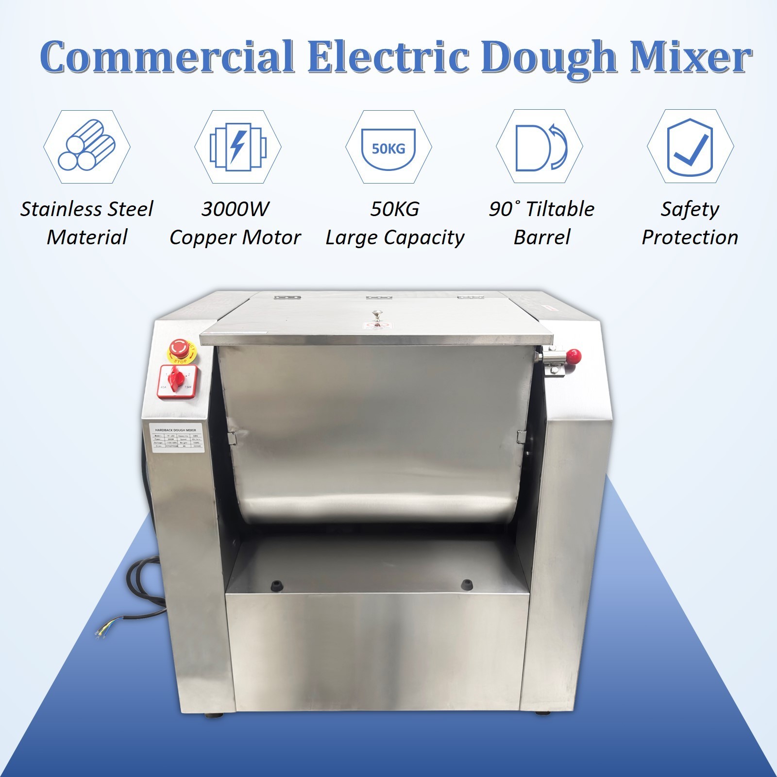 110V 110 lbs/50 KG Commercial Dough Mixer Machine Electric Flour Mixer with Bowl