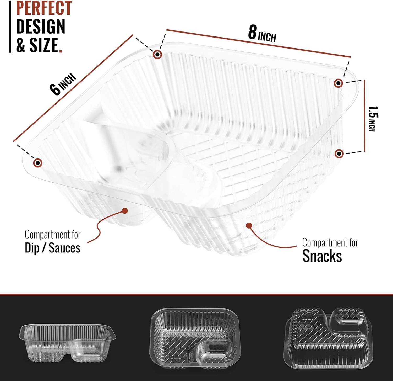 100 Pcs Nacho Trays – Large 6″x8″ Disposable 22 Oz – 2 Compartments Clear Pla…