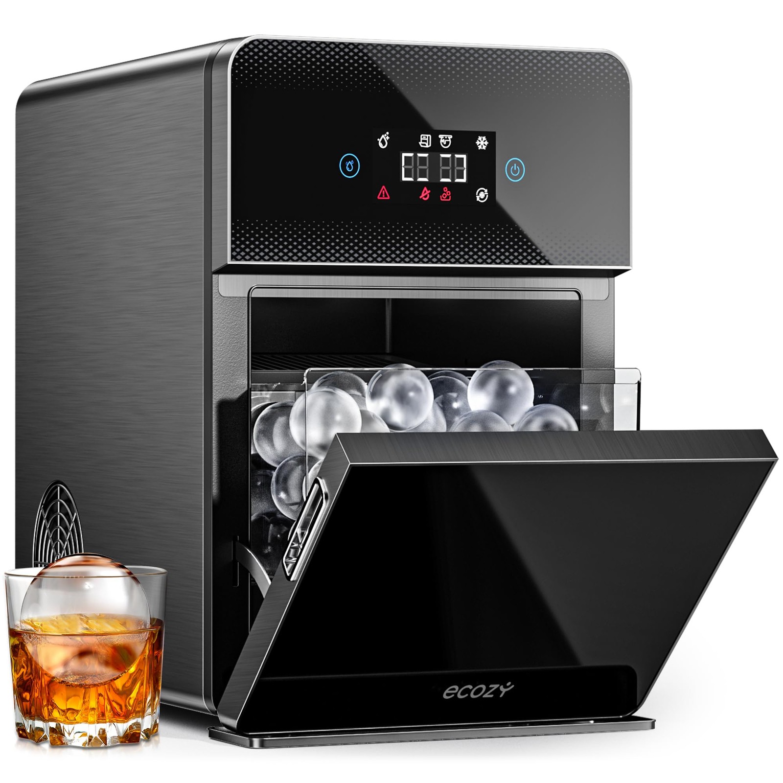 ecozy 2″ Clear Ice Ball Maker with CrystalFlux Technology, 4 pcs in 40 Black