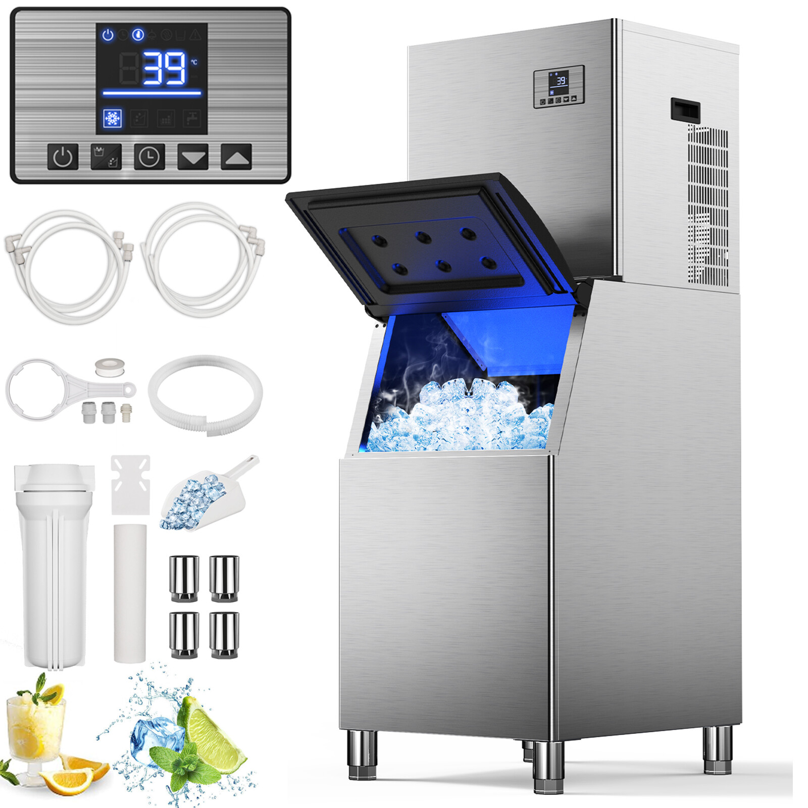 Air Cooling Commercial Ice Maker Machine 500LBS/24H with 360LB Large Storage Bin