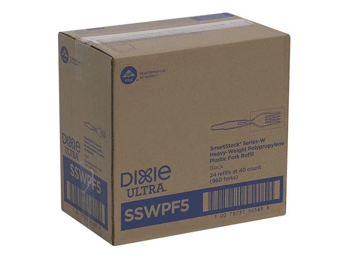 Dixie SmartStock Wrapped Heavy-Weight Cutlery Refill, Fork, Black, 960/Carton