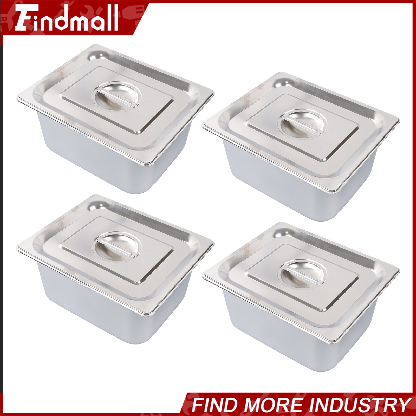 Findmall 4 Pack Set 6″ Deep 1/2 Size Steam Table Pans Hotel Prep Buffet Pan