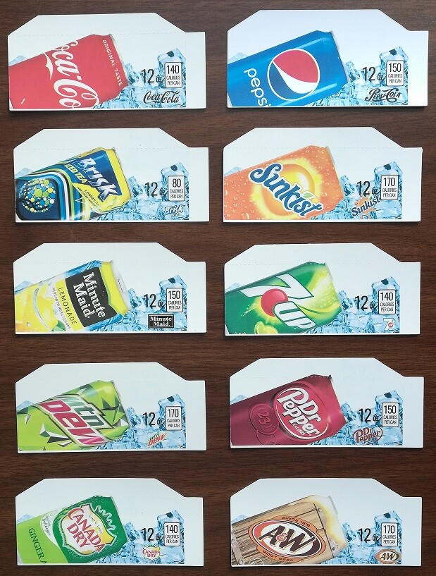 (10) SODA VENDING MACHINE 12oz «CAN» Vend Labels (Flavor Strip) -VARIETY PACK