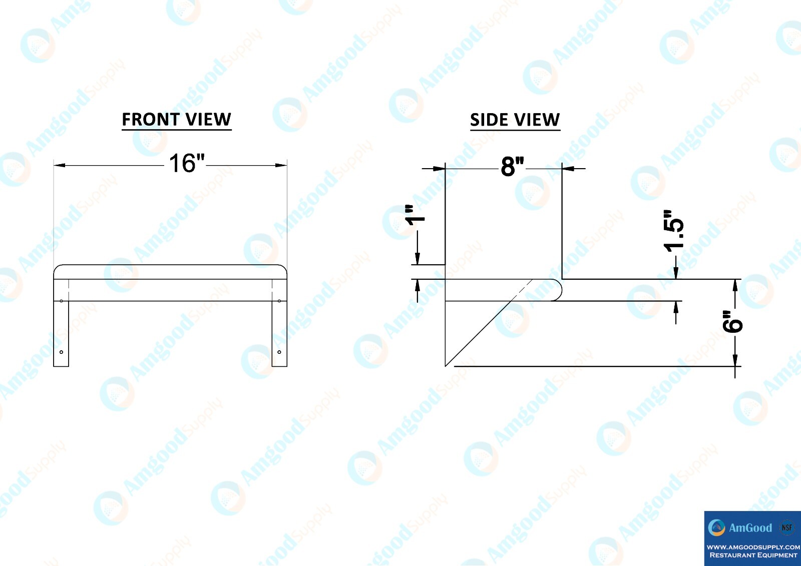 8″ x 16″ Metal Shelf | NSF Stainless Steel Wall Mount Floating Shelving