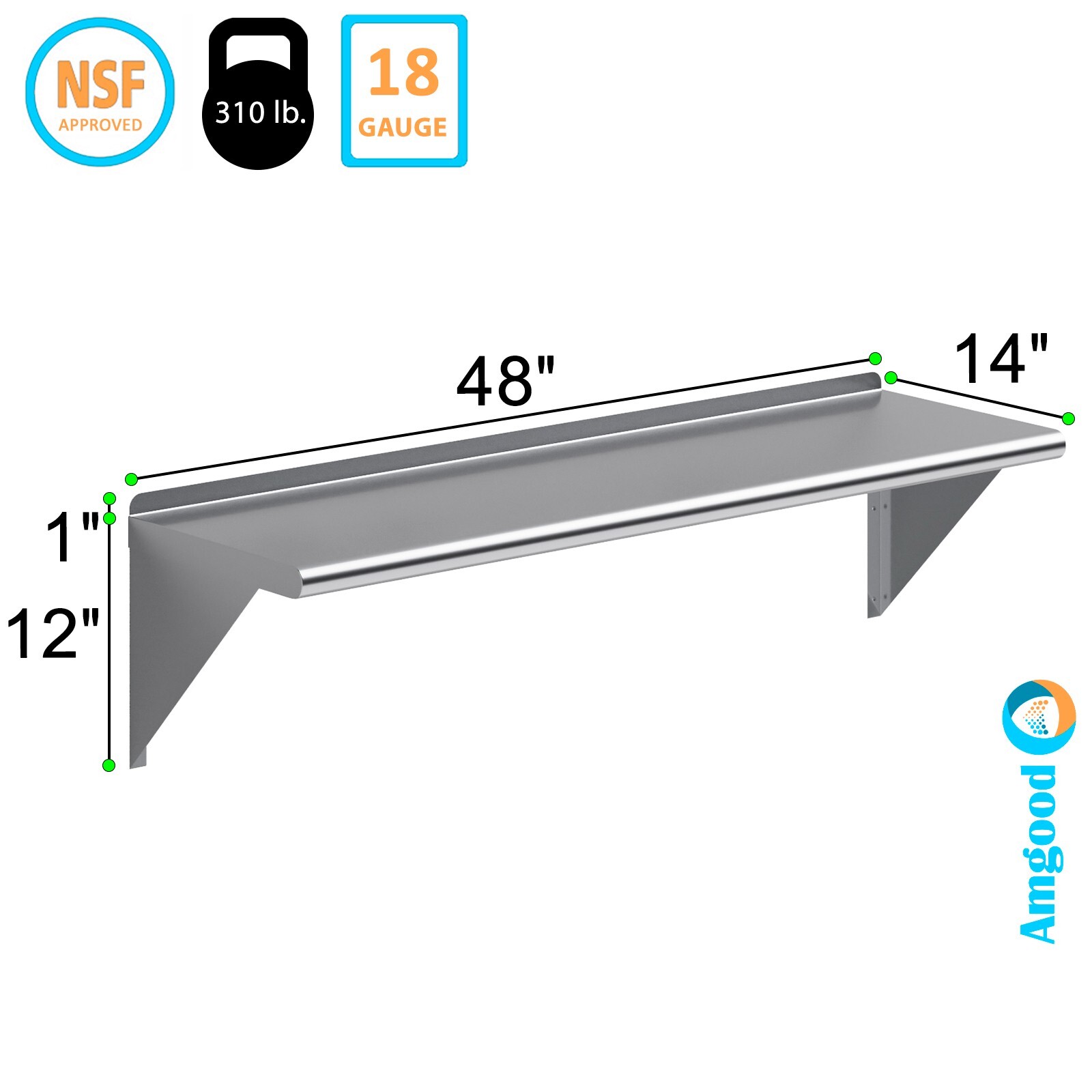 14 in. x 48 in. Stainless Steel Wall Shelf