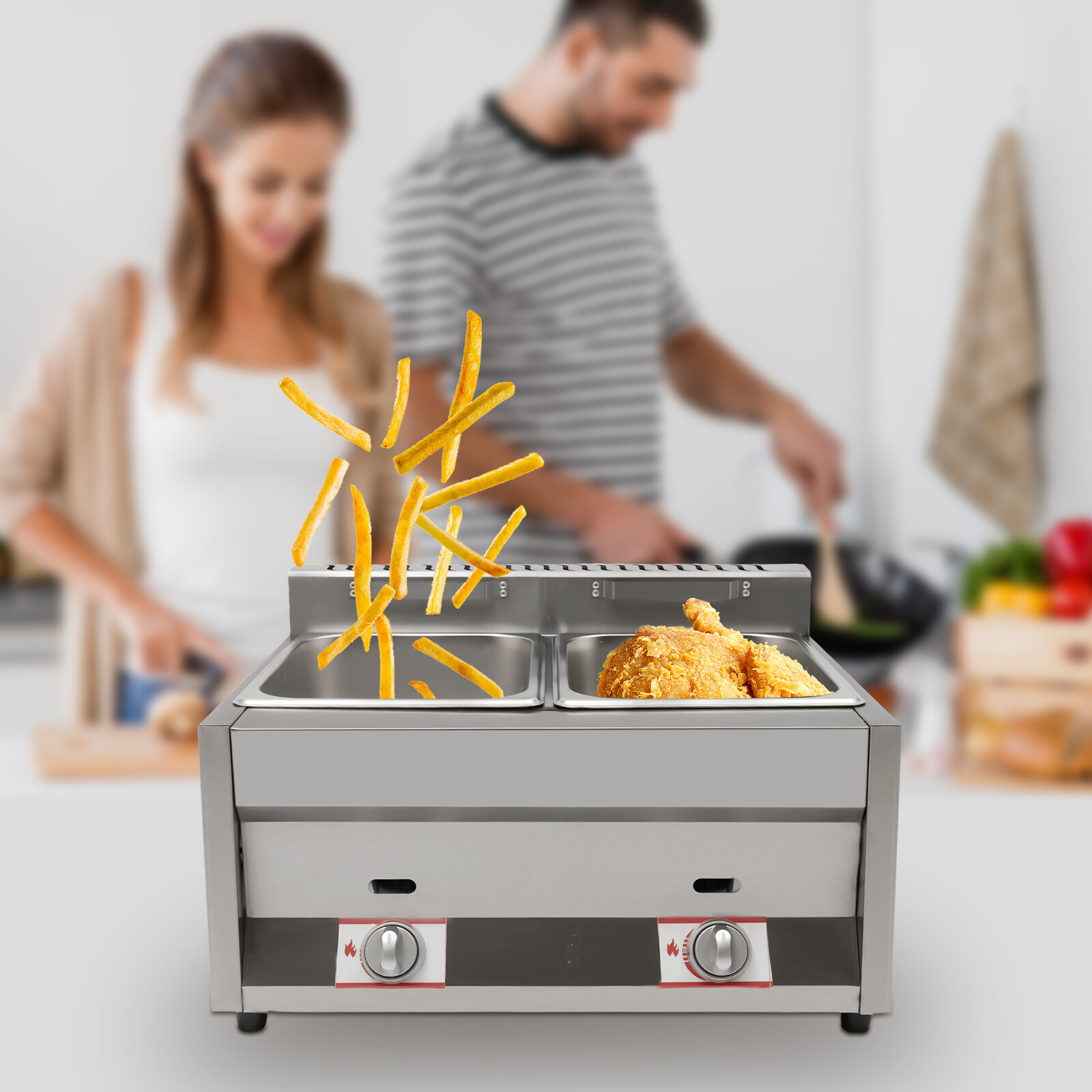 Commercial Countertop 2 Gas Fryer Deep Fryer Propane(LPG) Stainless Steel 12L