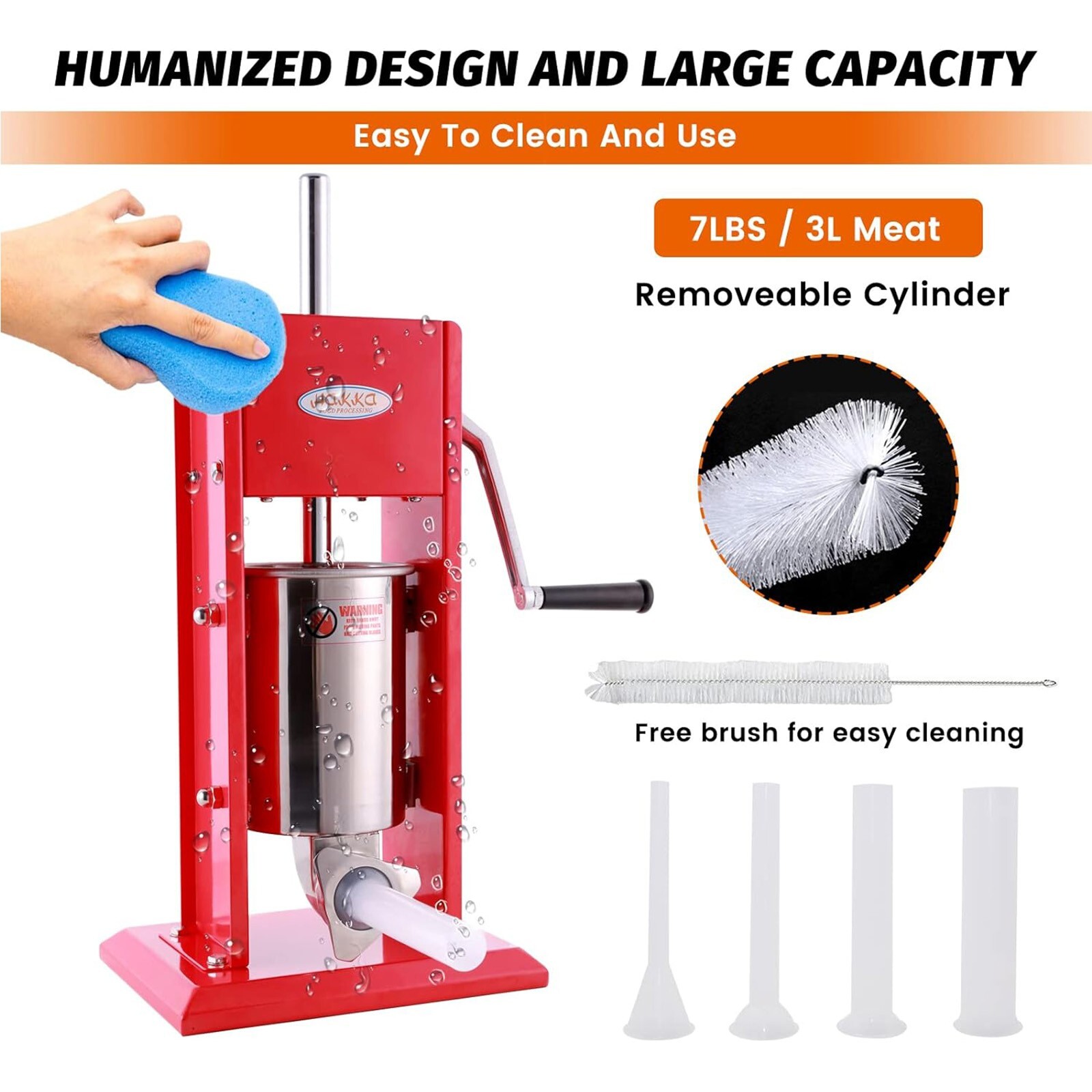 Hakka 3L 7Lbs Sausage Stuffer 2 Speed Stainless Steel Vertical Meat Filler Maker