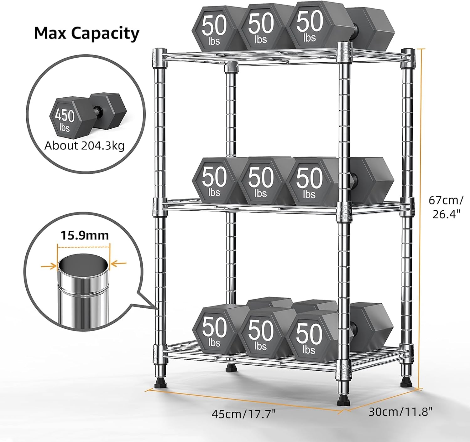 MZG 450 lbs Wire Storage Shelving 3 Tier Utility Shelving Unit Steel Organizer